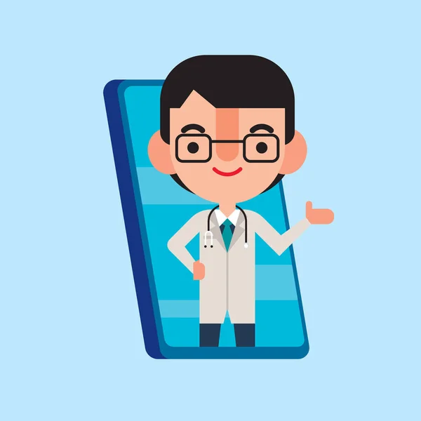 Personagem Médico Desenhos Animados Plana Saindo Telefone Móvel Para Apresentação —  Vetores de Stock