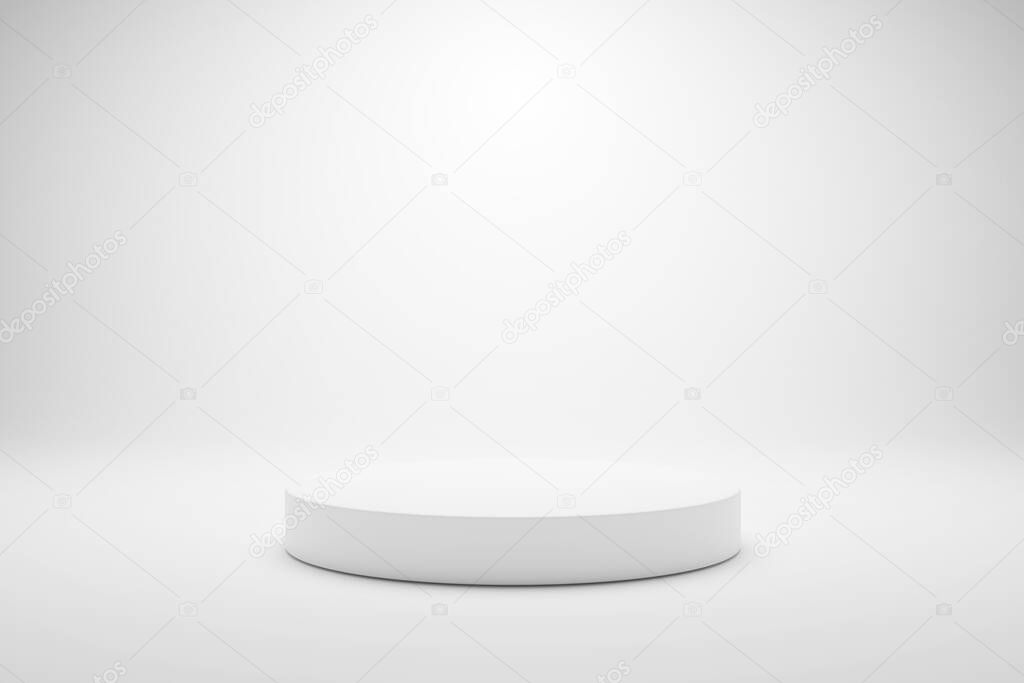 3D render white minimal podium pedestal product display on white background. 3D mockup illustration