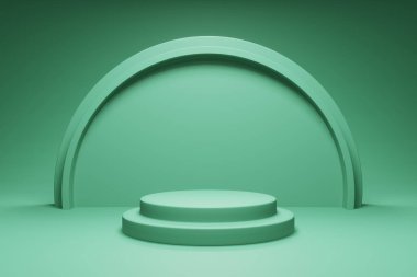 3D rengarenk duvar süslemeleri ile ürün arkaplanı için teal renk podyumu ya da kaidesi hazırlamak. 3 Boyutlu Örnekleme Çizimi