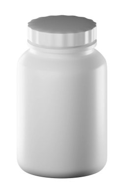 3D rendering sport protein powder bottle for fitness product mockup illustration. Realistic healthcare product plastic bottle mockup