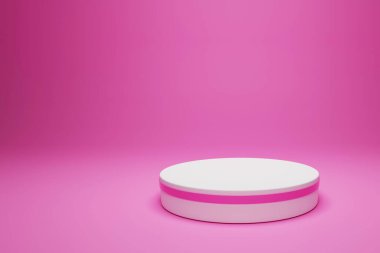 3D rendering rounded product display podium on pink colour background for beauty and fashion design concept. 3D product pedestal for cosmetic mockup illustration