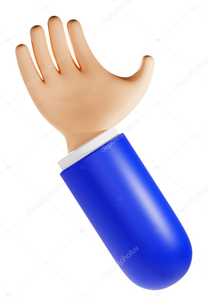 Cartoon open palm holding something on hand with business apparel 3D rendering illustration