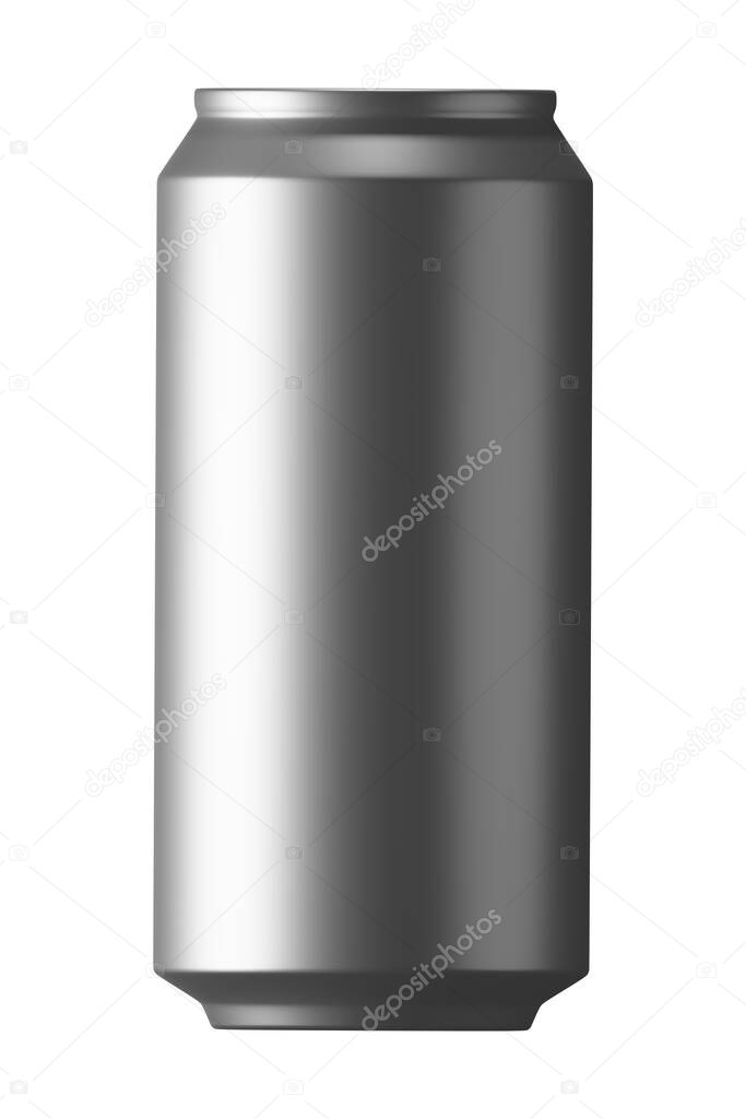 3D rendering realistic beverage aluminium can mockup. Blank metallic container for carbonated soft drink packaging design mockup illustration