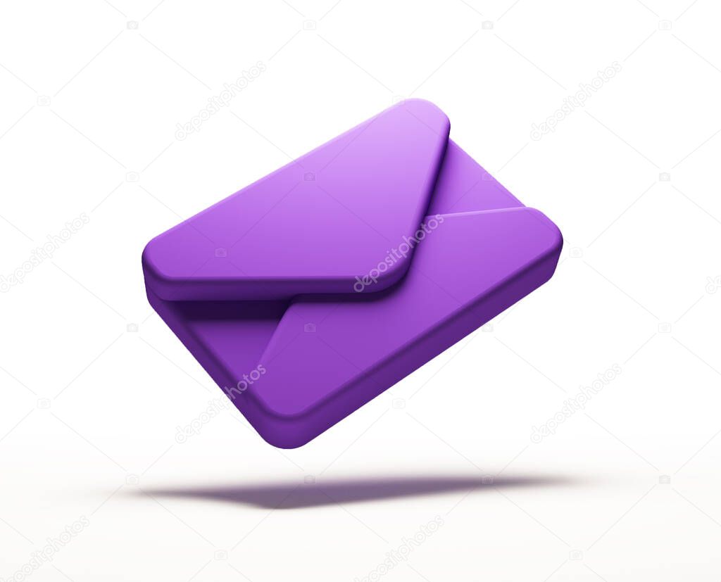 3D rendering realistic purple colour envelope icon symbolic floating in the air. 3D email sticker icon for contact illustration