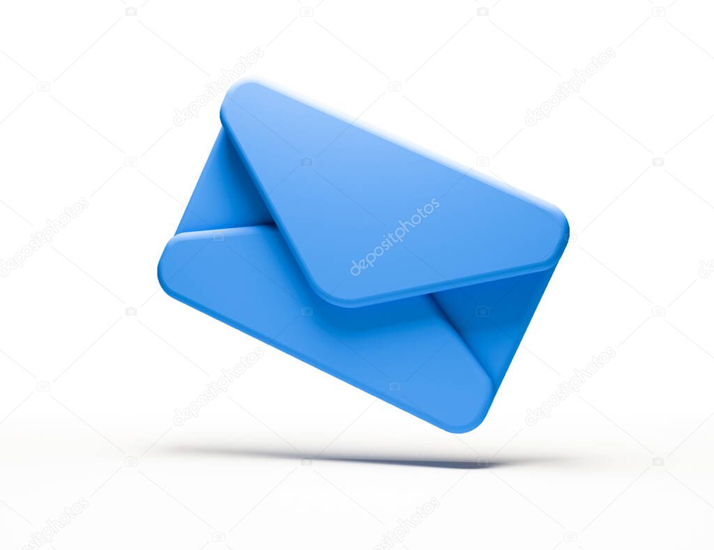 3D rendering realistic blue colour envelope icon symbolic floating in the air. 3D email sticker icon 