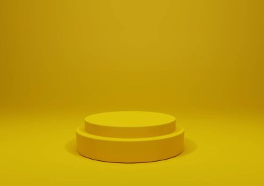 Sergi için 3d görüntüleme ürünü sarı renkli boş silindir podyumu platform tasarım illüstrasyonu
