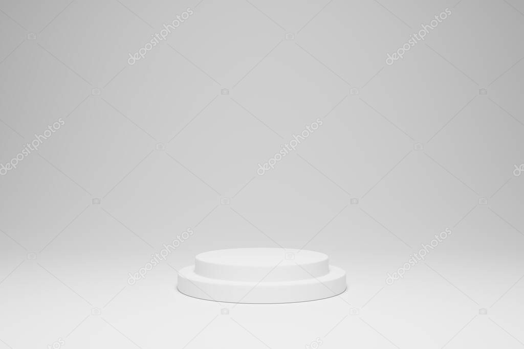 3D rendering white colour minimal concept double cylinder pedestal or podium for product showcase display on empty background. 3D mockup illustration
