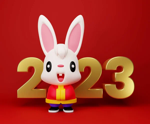 Chinese New Year 2023 Theme Render Bunny Cartoon Character Greeting — Stock Photo, Image