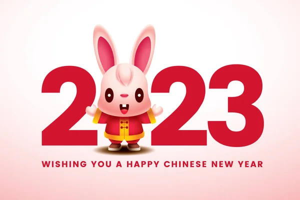 Happy Chinese New Year 2023 Cartoon Cute Long Ears Rabbit — Vector de stock