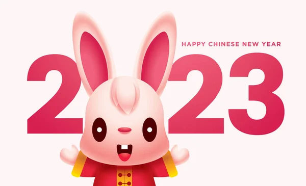 Happy Chinese New Year 2023 Cartoon Cute Rabbit Greeting Hand — Wektor stockowy