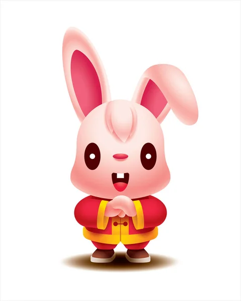 Happy Chinese New Year 2023 Cartoon Cute Rabbit Wearing Traditional — Stock Vector