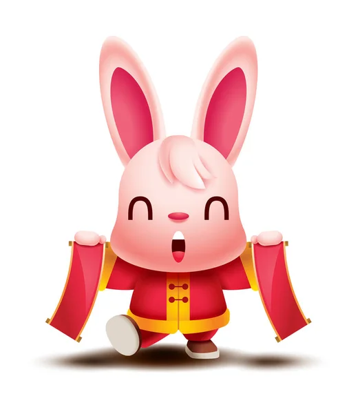 Happy Chinese New Year 2023 Cartoon Cute Rabbit Wearing Traditional — Stockový vektor