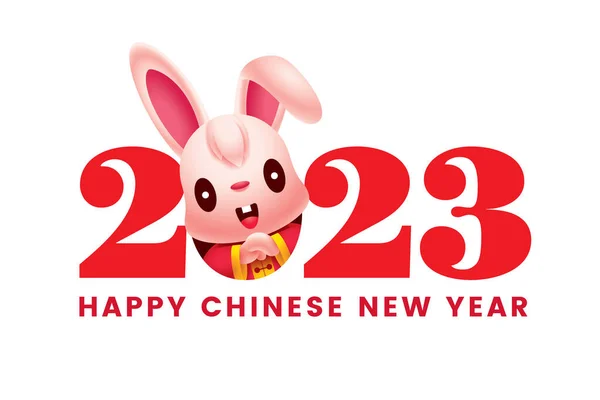 Cute Królik Postać Kreskówki Witając Chiński Nowy Rok 2023 Projekt — Wektor stockowy