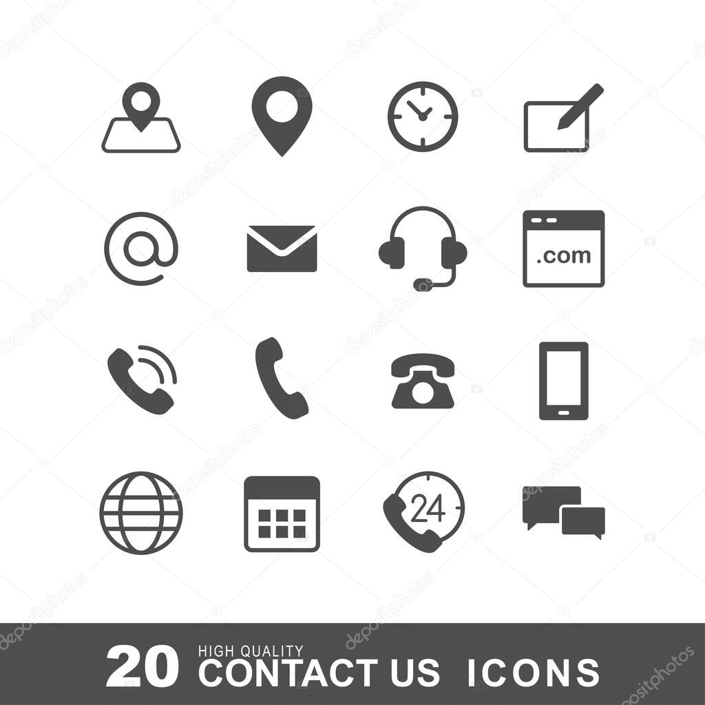 Contact us icons. Simple flat vector icons set on white background