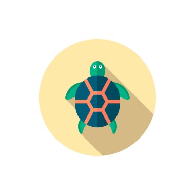 Deniz kaplumbağası vektör ikonu hayvan, düz dizayn, uzun gölge