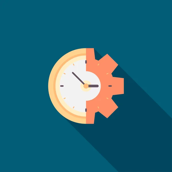 Efficiency Clock Gear Vector Icon Flat Design Long Shadow — Stock Vector