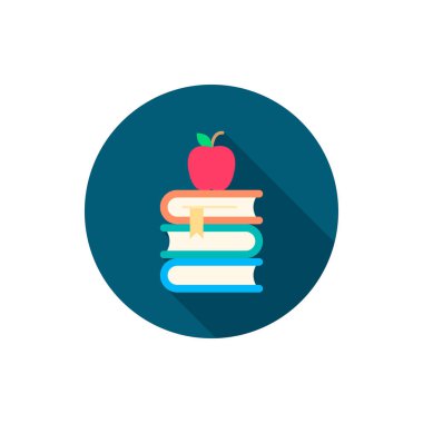 bilgi kitabı ve elma vektör simgesi, düz tasarım, uzun gölge