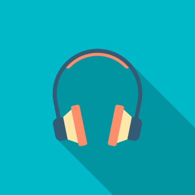 kulaklık vektör simgesi, düz tasarım, uzun gölge
