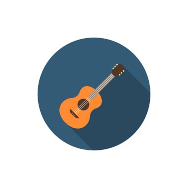 Tahta gitar vektör simgesi, düz tasarım, uzun gölge