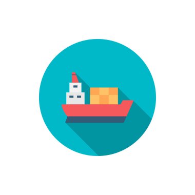 cargo ship vector icon transportation, flat design, long shadow