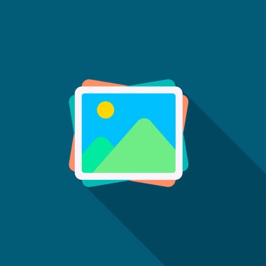photo icon vector, flat design, long shadow
