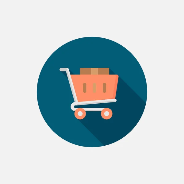 Shopping Cart Vector Icon Symbol Flat Design Long Shadow — Stockvektor