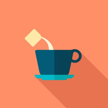 Kahve fincanı simgesi, vektör düz gölge tasarımı.