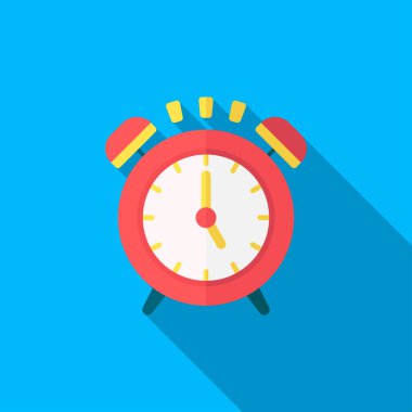 Alarm saat simgesi, vektör düz gölge tasarımı. Eğitim konseptinde.