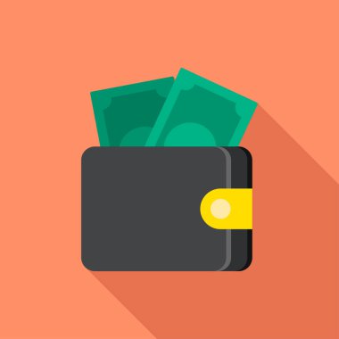 Cüzdan simgesi, vektör çizimi. Uzun gölgeli düz tasarım tarzı, eps10