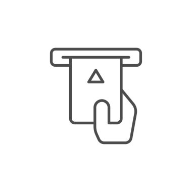 Kredi kartı çizgisi simgesi ekle. Mobil konsept ve web tasarımı için doğrusal biçim işareti. ATM slot ana hatları vektör simgesine elle giriş kartı. Sembol, logo çizimi. Vektör grafikleri