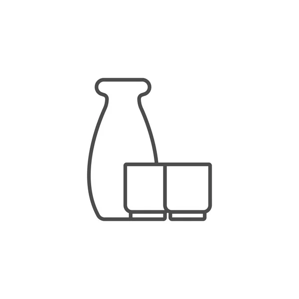 Botella Sake Icono Línea Dos Copas Signo Estilo Lineal Para — Archivo Imágenes Vectoriales