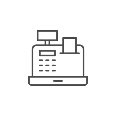 Yazar kasa satırı simgesi, Anahat vektör işareti üzerinde beyaz izole doğrusal stil piktogram. Sembol, logo illüstrasyon. Düzenlenebilir inme. Piksel mükemmel