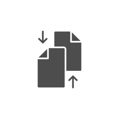 Dosyaları aktarma simgesi, kabartma vektör işareti, beyaz üzerine izole edilmiş doğrusal resim. Veri değişimi sembolü, logo çizimi. Düzenlenebilir vuruş