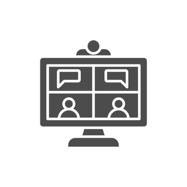 Video konferans taslağı, ana hatlar, sembol. Mobil konsept ve web tasarımı için doğrusal biçim işareti. Kullanıcı basit vektör simgesini izle. Sembol, logo çizimi. Piksel mükemmel vektör grafikleri