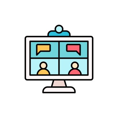 Video konferans taslağı, ana hatlar, sembol. Mobil konsept ve web tasarımı için doğrusal biçim işareti. Kullanıcı basit vektör simgesini izle. Sembol, logo çizimi. Piksel mükemmel vektör grafikleri