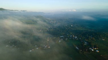 Teraslı pirinç tarlaları, Lombok 'un kırsal ya da kırsal bölgelerindeki yeşil tarım alanları. Asya 'da gün doğumunda Dağ Tepesi Vadisi. Doğal manzara arkaplanı.