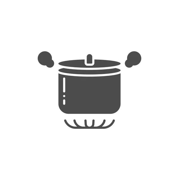 Pot Ébullition Sur Cuisinière Gaz Icône Vectorielle Panneau Plat Rempli — Image vectorielle