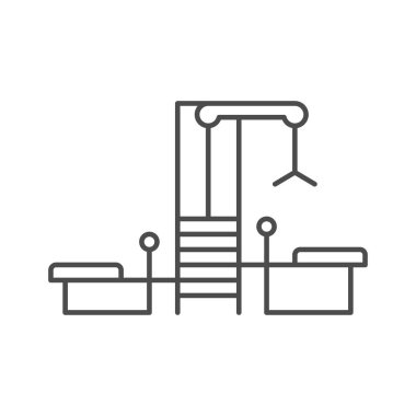 Spor salonu çizgisi simgesi. Mobil konsept ve web tasarımı için doğrusal biçim işareti. Ağırlık makinesi ana hatlı vektör simgesi. Spor aletleri sembolü, logo çizimi. Vektör grafikleri