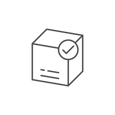 Paket kutusu satırı simgesi teslim edildi. Mobil konsept ve web tasarımı için doğrusal biçim işareti. Kargo kutusunda işaret çizgisi vektör simgesi var. Sembol, logo çizimi. Vektör grafikleri