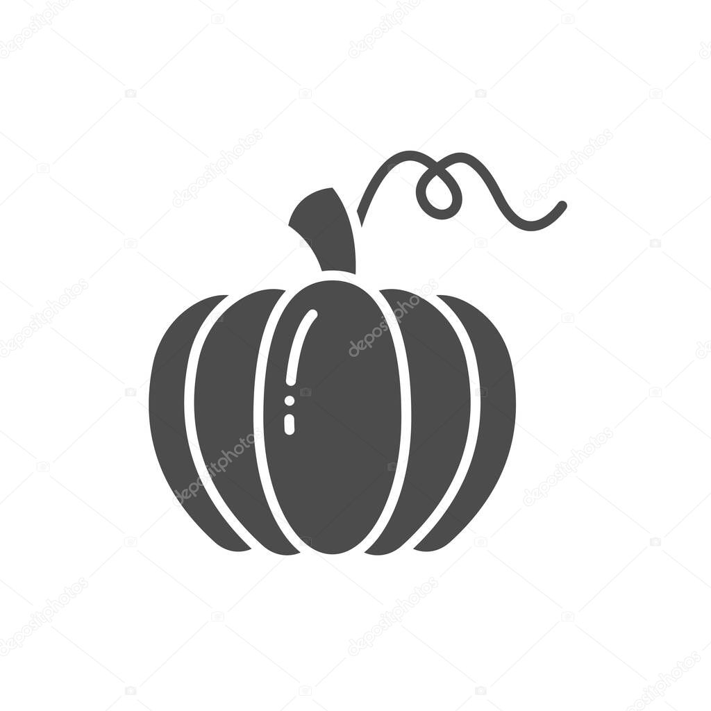 Pumpkin with leaf glyph icon. linear style sign for mobile concept and web design. Pumpkin vegetable glyph vector icon. Harvest symbol, logo illustration. Vector graphics