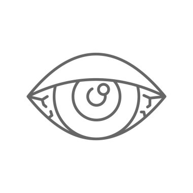 Ot iç, kırmızı göz çizgisi ikonu. Mobil konsept ve web tasarımı için doğrusal biçim işareti. Taşlanmış göz çizgisi vektör simgesi. Sembol, logo çizimi. Vektör grafikleri