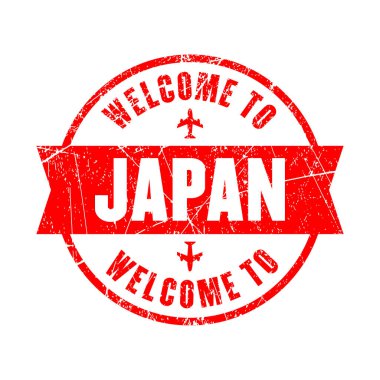 Japan. Welcome to Japan stamp isolated background