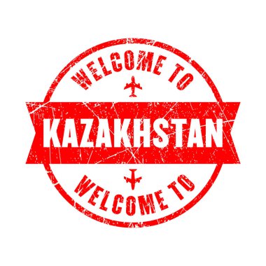Kazakhstan. Welcome to Kazakhstan stamp isolated background