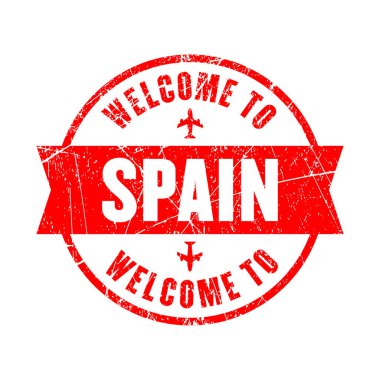 Welcome to Spain red stamp logo icon