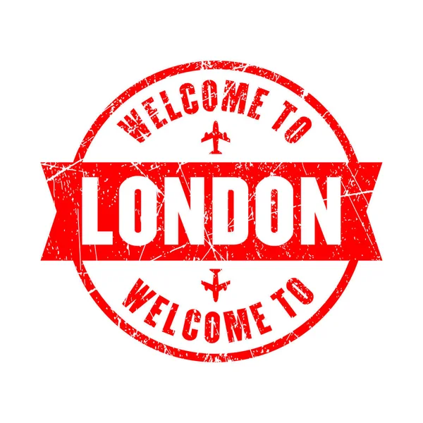 Welcome London Red Ribbon Stamp Isolated Background — Wektor stockowy