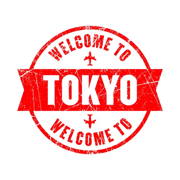 Welcome Tokyo Japan Red Grunge Welcome Stamp —  Vetores de Stock