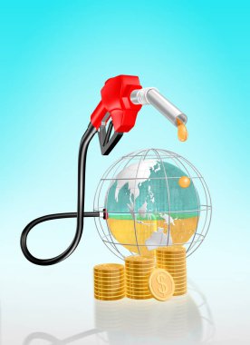 Dünya petrol piyasasında yüksek fiyatlara ticaret. Petrol, pompa, hortum, yakıt, dolar, 3d