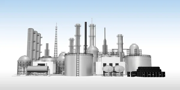 crude oil trading market and expensive and rare oil refineries.Oil barrels, petroleum, fuel, Oil refinery, 3d illustration