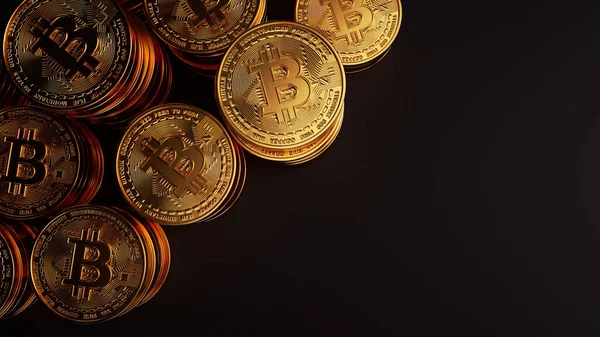 Bitcoin altın sikkesi. Dijital para birimi. Kripto para birimi konsepti. Para ve finans sembolü. Cep telefonu bitcoin yığınlarının yanında. 3d oluşturma.