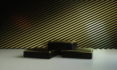 Podyum, kaide veya platform, kozmetik ürünlerin sunumu için arka plan. Üç boyutlu podyum. Reklamlar için yer. 3 boyutlu görüntüleme. Ürün sunumu boş podyum.